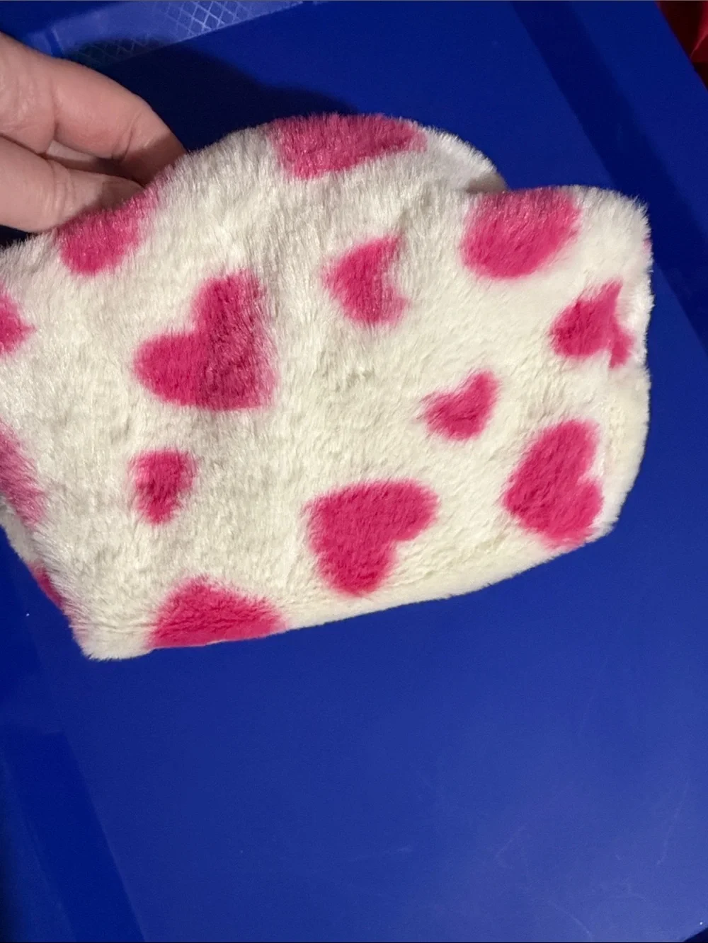 Pink & White Plush Cosmetic Bag